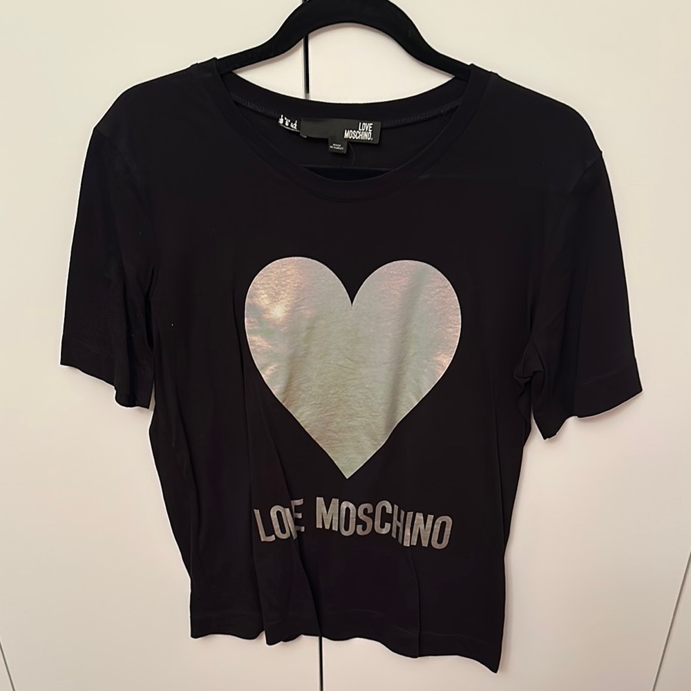 Love Moschino Black Tee with Metallic Heart